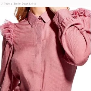 AS by DF women's Brianna ruffle shoulder long sleeve button down blouse mauve